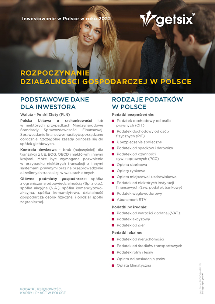 Podstawowe dane dla inwestorów i rodzaje podatków w Polsce