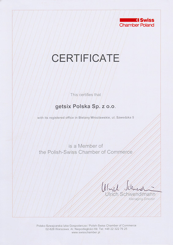 Certyfikat Polsko-Szwajcarskiej Izby Gospodarczej