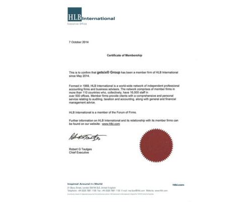 Certyfikat członkostwa HLB International
