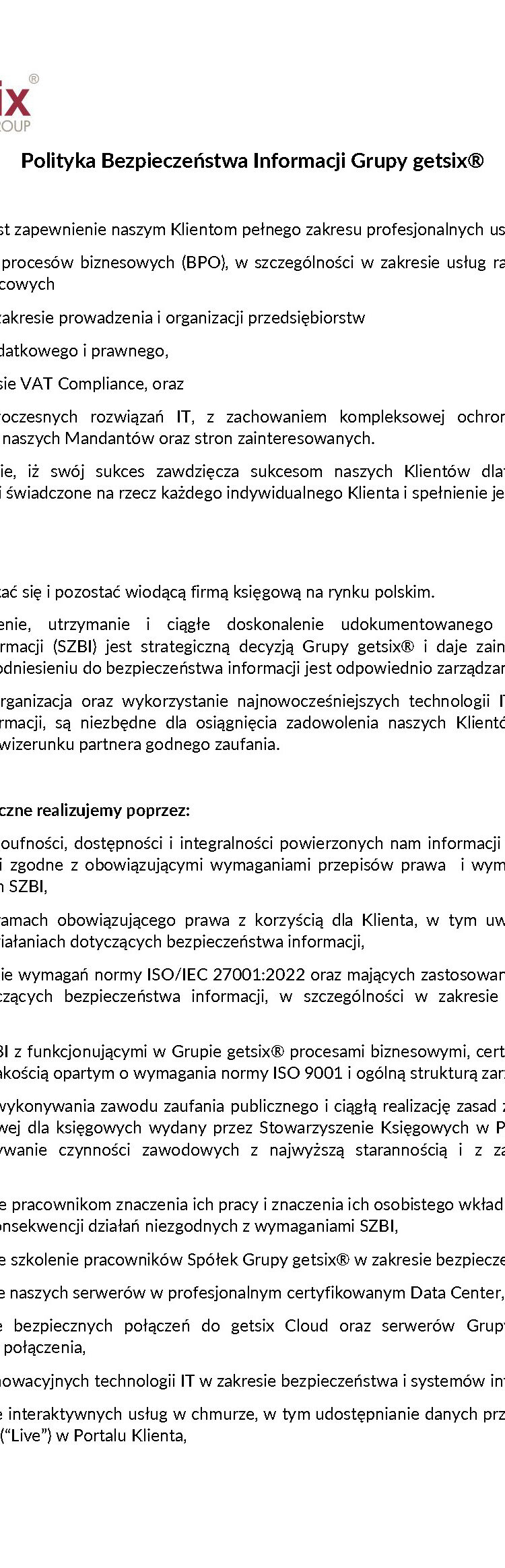 Polityka bezpieczenstwa informacji grupy getsix