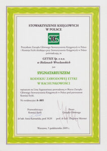 Certyfikat Stowarzyszenia Księgowych w Polsce