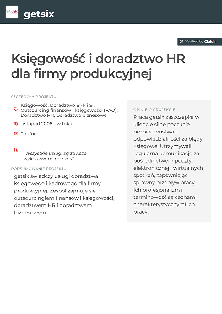 Księgowość i doradztwo hr dla firmy produkcyjnej