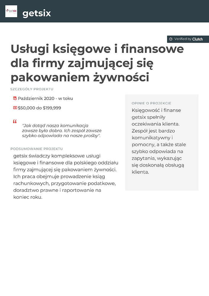 Usługi księgowe i finansowe dla firmy zajmującej się pakowaniem żywności