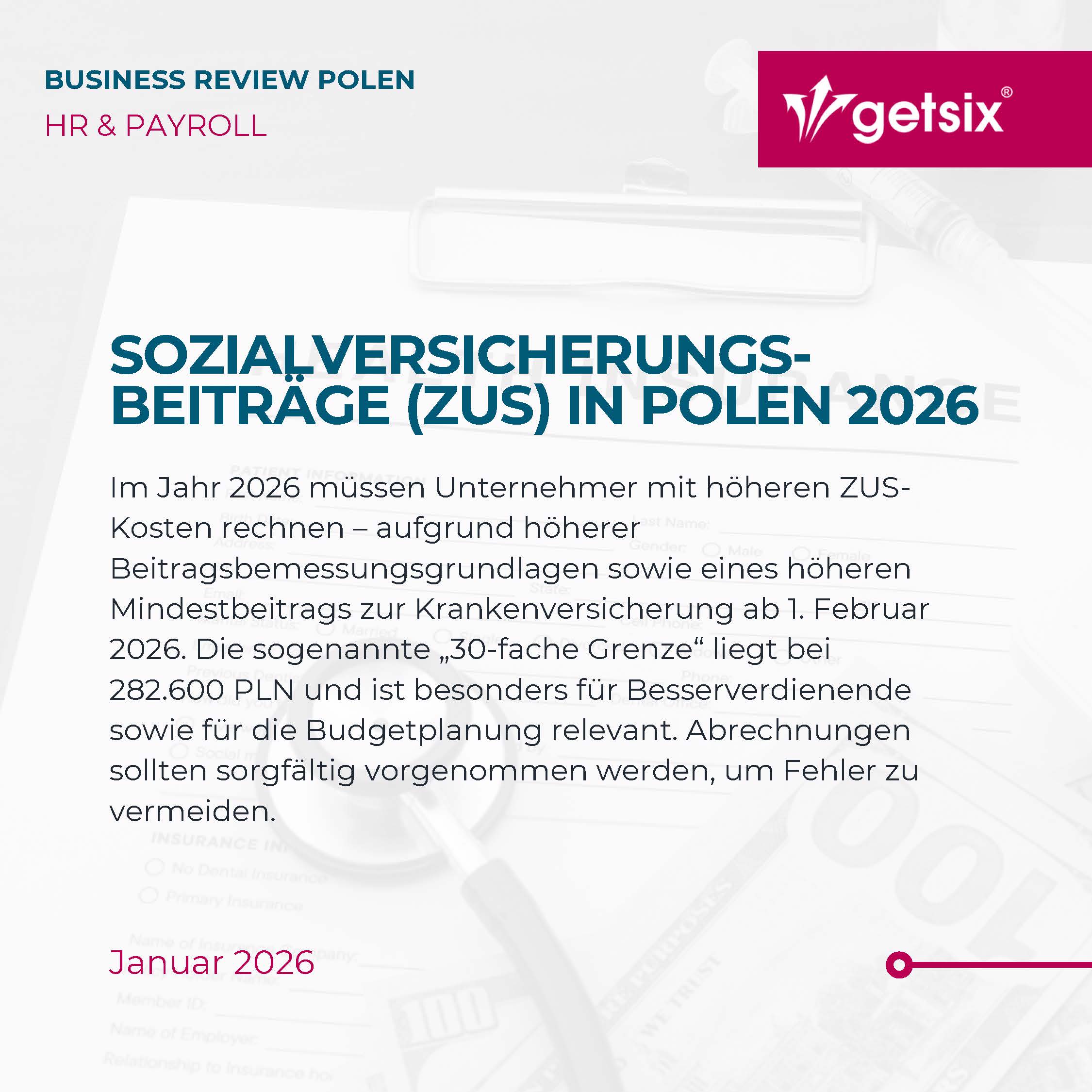 Business Review Polen: Sozialversicherungsbeiträge ZUS in Polen 2026 – HR und Payroll, getsix