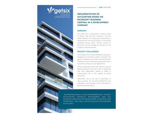 Implementation of accounting based on Microsoft Business Central in a development company