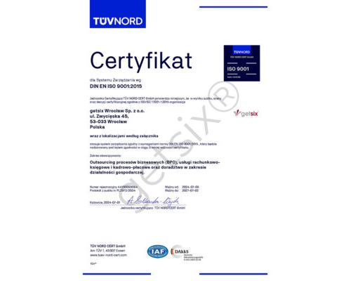 Certyfikat TÜV NORD ISO 9001:2015
